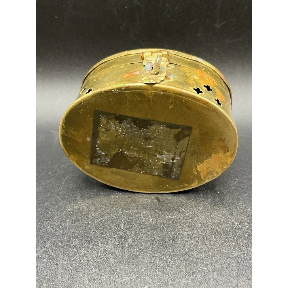 Brass Cricket Box Hinged‎ Pierced Trinket Box w/ Handle Handmade 1970s Vintage